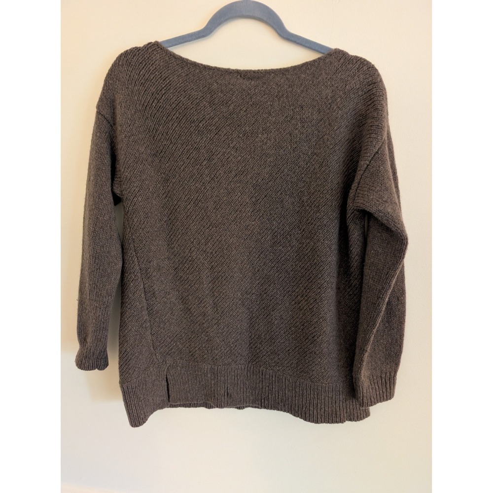 Eileen Fisher Wool Blend Italian Yarn Ribbed Boat Neck Sweater Brown Large - Picture 7 of 7